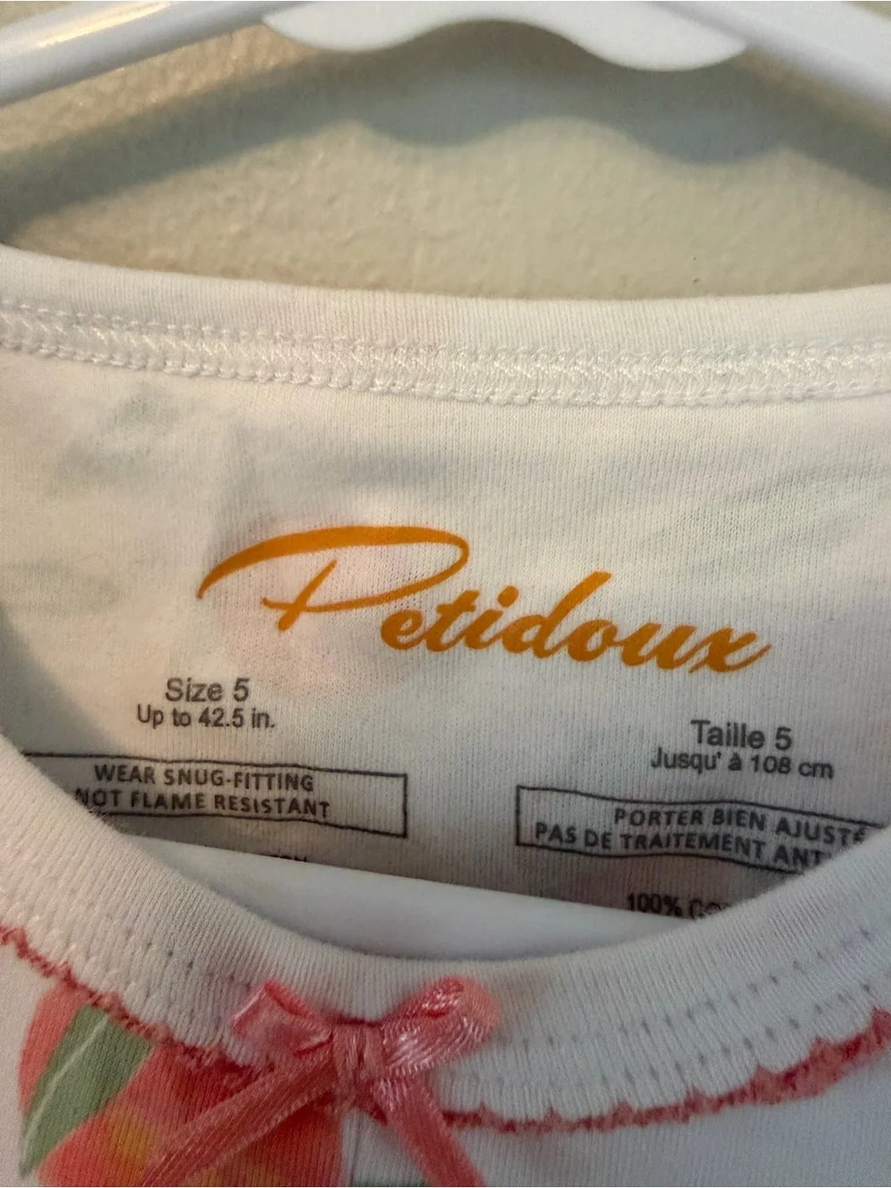 Petidoux Peach Print Girls' Short Pajama Set - White/Pink